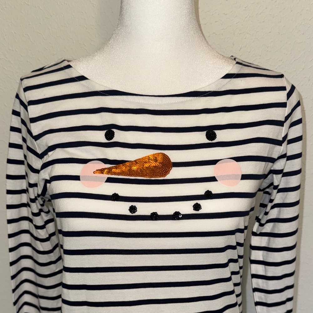 Boden NWT Navy and White Striped Snowman Long Sleeve Tee - Picture 2 of 10
